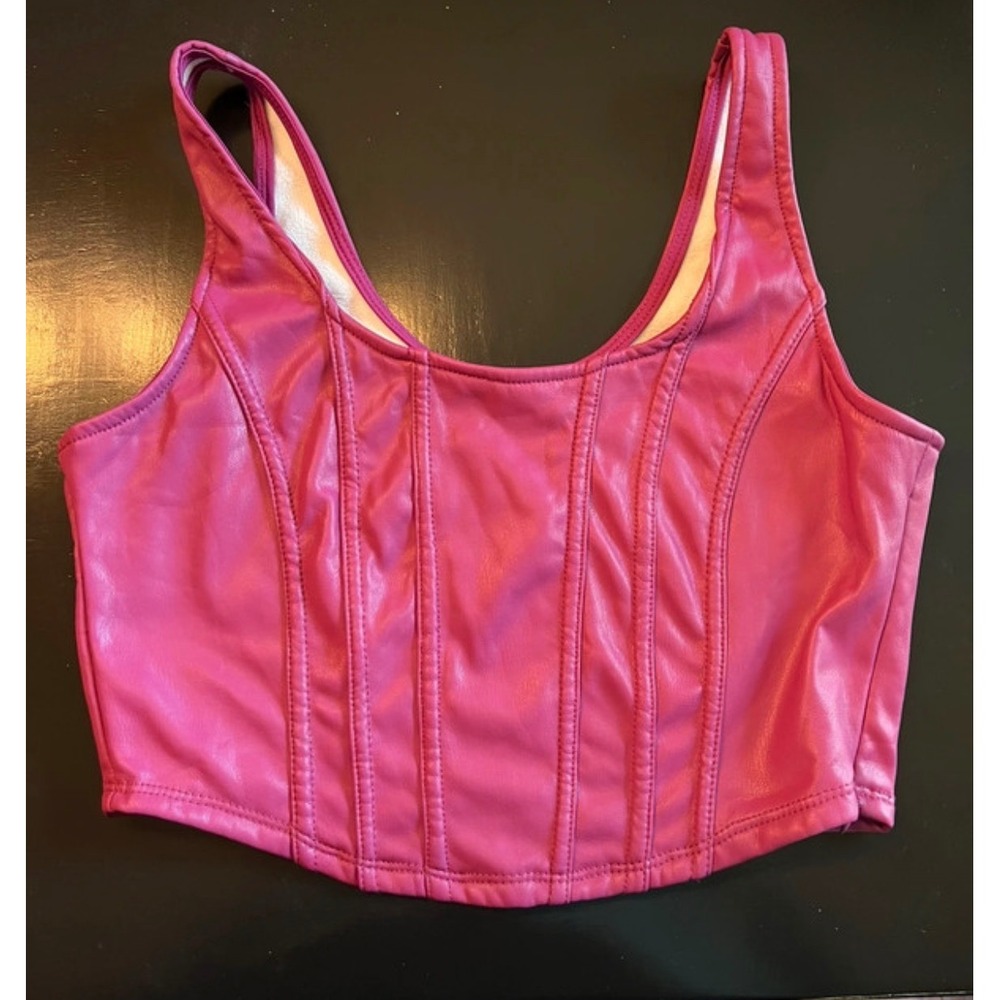 Hunter & Brown Pink Faux Leather Corset Top - Size Large